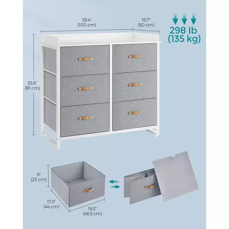 SONGMICS Commode enfant avec 6 tiroirs, commode garçons filles pour bébé avec table à langer résistante à l'eau, meuble de rangement
