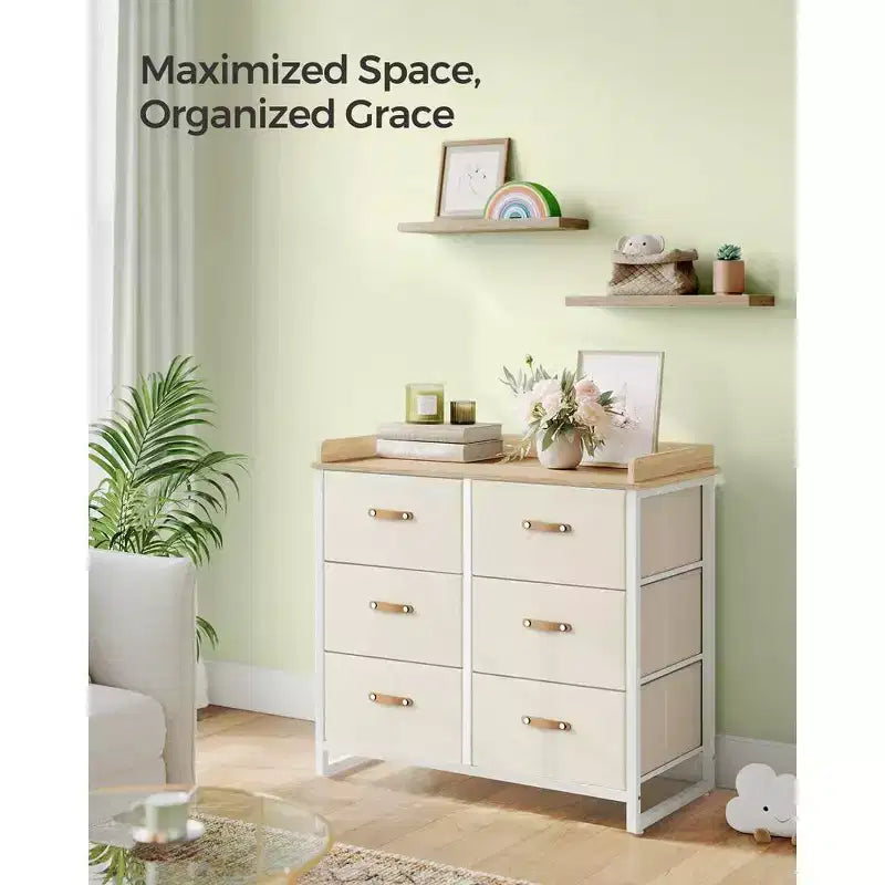 SONGMICS Commode enfant avec 6 tiroirs, commode garçons filles pour bébé avec table à langer résistante à l'eau, meuble de rangement