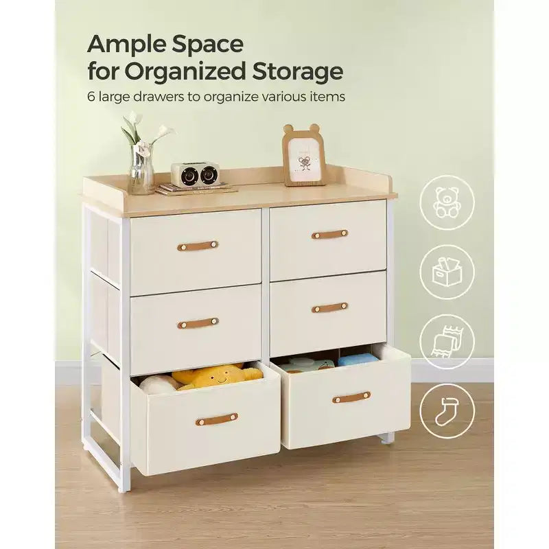 SONGMICS Commode enfant avec 6 tiroirs, commode garçons filles pour bébé avec table à langer résistante à l'eau, meuble de rangement