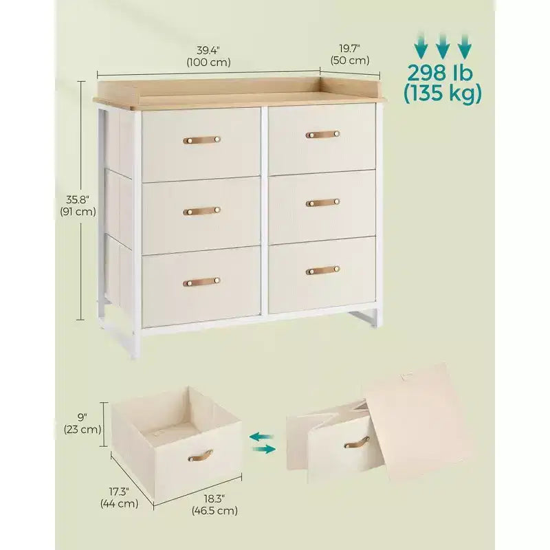 SONGMICS Commode enfant avec 6 tiroirs, commode garçons filles pour bébé avec table à langer résistante à l'eau, meuble de rangement