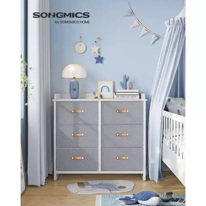 SONGMICS Commode enfant avec 6 tiroirs, commode garçons filles pour bébé avec table à langer résistante à l'eau, meuble de rangement