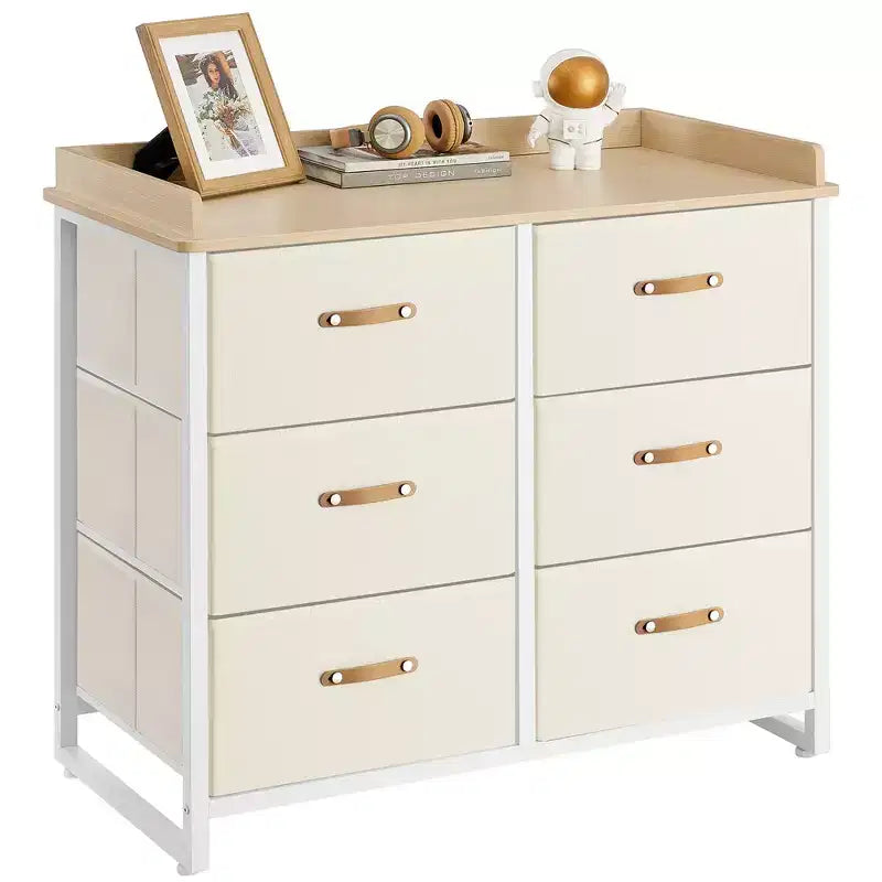 SONGMICS Kids Dresser with 6 Drawers Boys Girls Dresser for Baby with Water-Resistant Changing Table Storage Organizer Cabinet
