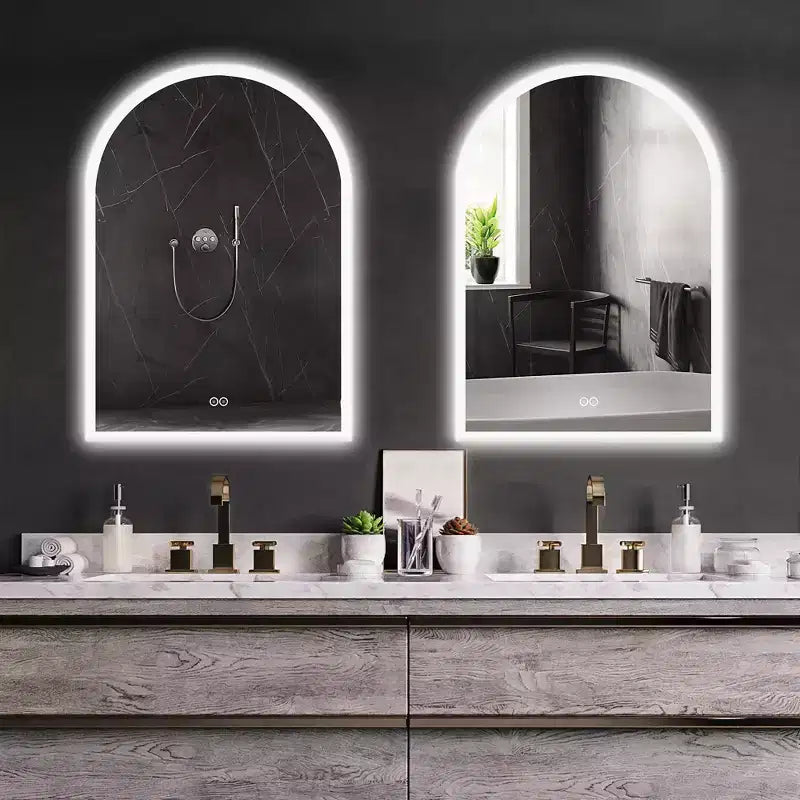 Miroir Mural LED Dovelina avec Anti-buée, Miroir de Maquillage Moderne Cintrée pour Salle de Bain