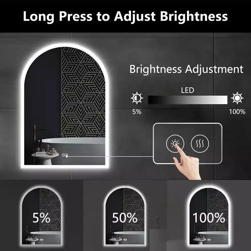 Miroir Mural LED Dovelina avec Anti-buée, Miroir de Maquillage Moderne Cintrée pour Salle de Bain