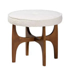 Baxton Studio Theo Pouf Repose-pieds Japandi en Tissu Bouclé Crème et Bois d'Hévéa Finition Noyer