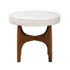 Baxton Studio Theo Pouf Repose-pieds Japandi en Tissu Bouclé Crème et Bois d'Hévéa Finition Noyer