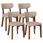 Costway Upholstered Dining Chairs Set of 4 with Solid Rubber Wood Frame, Curved Backrest Brown/Grey
