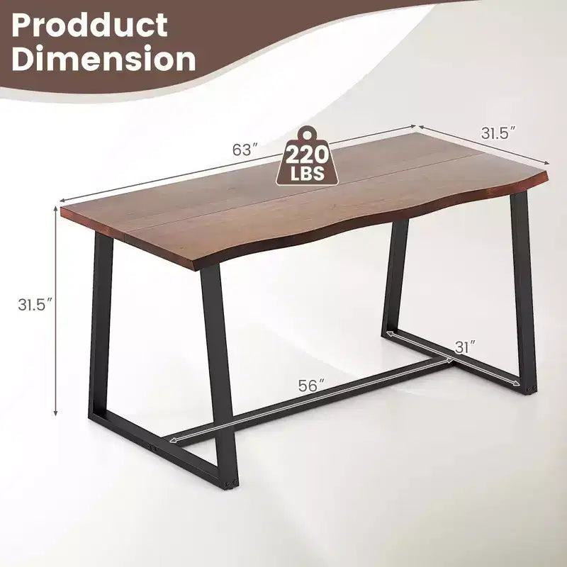 Costway Grande table à manger 63 po pour 4 à 6 personnes avec bord ondulé et cadre en métal robuste Café/Noir