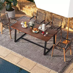 Costway Grande table à manger 63 po pour 4 à 6 personnes avec bord ondulé et cadre en métal robuste Café/Noir