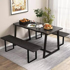 Costway Grande table à manger 63 po pour 4 à 6 personnes avec bord ondulé et cadre en métal robuste Café/Noir