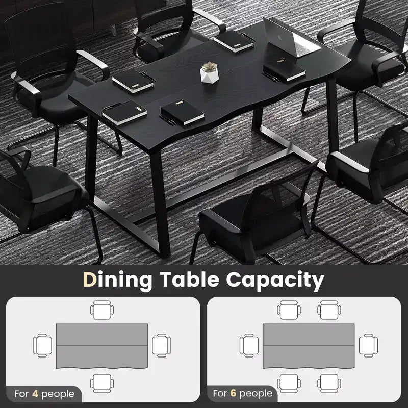 Costway Grande table à manger 63 po pour 4 à 6 personnes avec bord ondulé et cadre en métal robuste Café/Noir