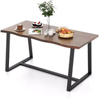 Costway Grande table à manger 63 po pour 4 à 6 personnes avec bord ondulé et cadre en métal robuste Café/Noir