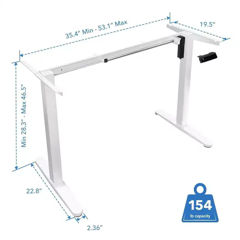 Mount-It! Piètement de bureau assis-debout électrique à moteur unique, Blanc