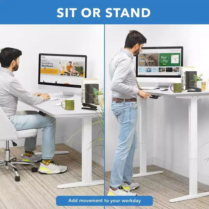 Mount-It! Bureau debout électrique à double moteur avec plateau de 48 pouces, blanc