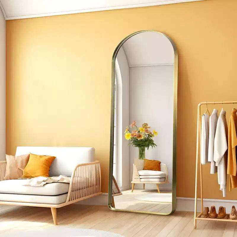Dovelina Miroir mural encadré en métal arqué pleine longueur