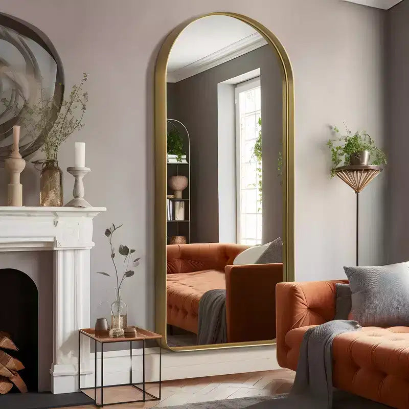 Dovelina Miroir mural encadré en métal arqué pleine longueur