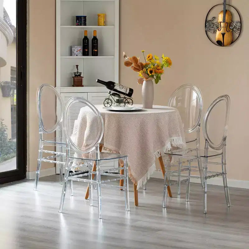 Chaise en acrylique moderne Fabulaxe avec cristaux, Chaise de salle à manger Florence, Siège transparent empilable pour événements et mariages