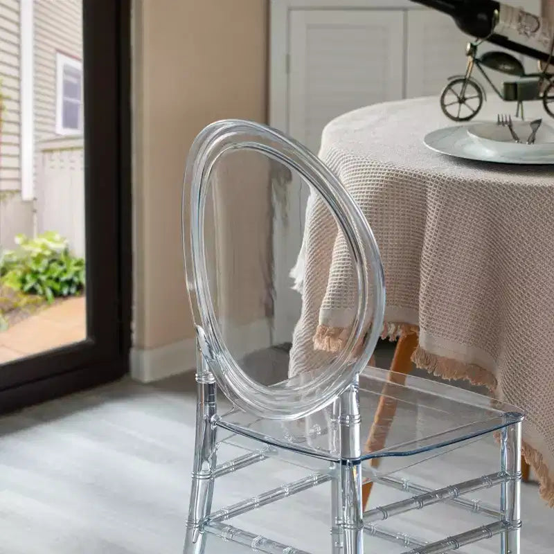 Chaise en acrylique moderne Fabulaxe avec cristaux, Chaise de salle à manger Florence, Siège transparent empilable pour événements et mariages