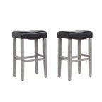 WestinTrends 29 Upholstered Saddle Seat Bar Stool (Set of 2), Antique Gray/Black