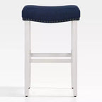 WestinTrends 29 Upholstered Backless Saddle Seat Bar Stool, Antique White/Navy Blue