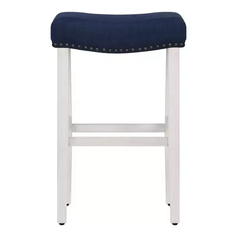 Tabouret de bar WestinTrends 29 avec siège sans dossier rembourré, blanc antique/bleu marine