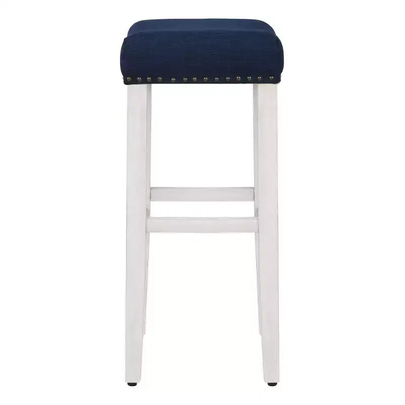 Tabouret de bar WestinTrends 29 avec siège sans dossier rembourré, blanc antique/bleu marine