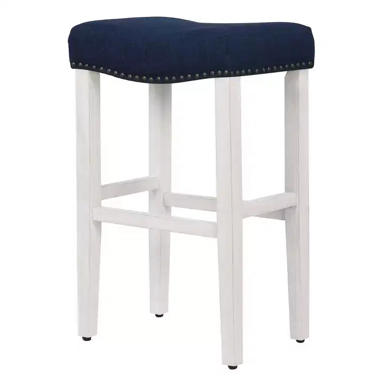 Tabouret de bar WestinTrends 29 avec siège sans dossier rembourré, blanc antique/bleu marine