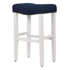 Tabouret de bar WestinTrends 29 avec siège sans dossier rembourré, blanc antique/bleu marine