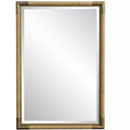 Uttermost Kampar Antiqued Gold and Rattan 22 x 32 Vanity Wall Mirror