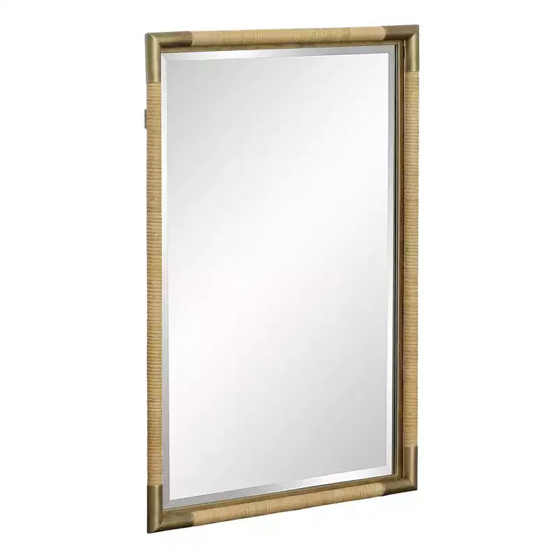 Miroir mural de courtoisie Uttermost Kampar vieilli doré et rotin 22 x 32