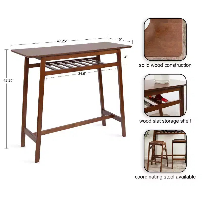 Table de pub Kate et Laurel Morreau en bois, 48x19x43, Noyer brun