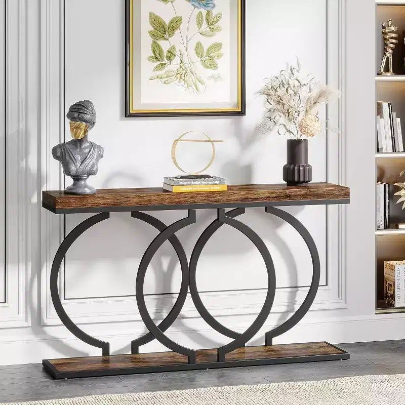Console bois Tribesigns 55 pouces, table d'entrée étroite avec cadre métallique géométrique pour entrée de salon