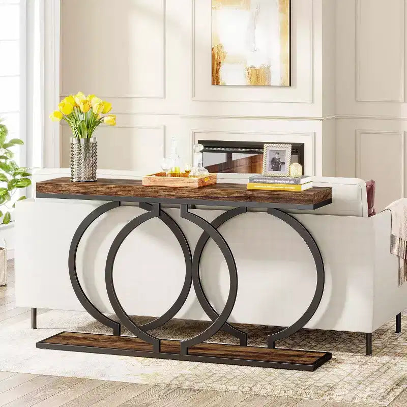 Console bois Tribesigns 55 pouces, table d'entrée étroite avec cadre métallique géométrique pour entrée de salon