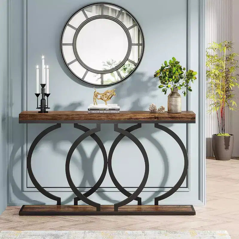 Console bois Tribesigns 55 pouces, table d'entrée étroite avec cadre métallique géométrique pour entrée de salon