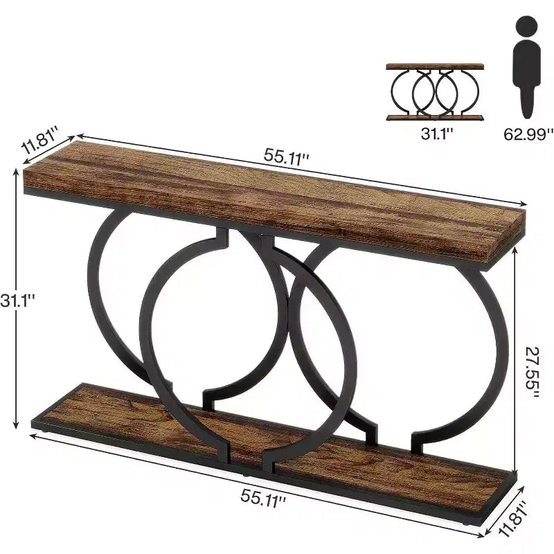 Console bois Tribesigns 55 pouces, table d'entrée étroite avec cadre métallique géométrique pour entrée de salon