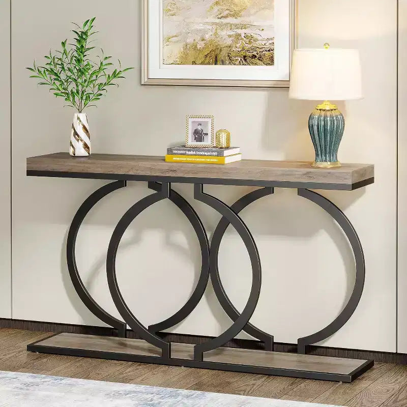 Console bois Tribesigns 55 pouces, table d'entrée étroite avec cadre métallique géométrique pour entrée de salon