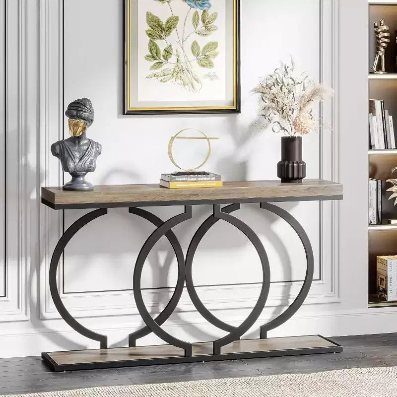 Console bois Tribesigns 55 pouces, table d'entrée étroite avec cadre métallique géométrique pour entrée de salon