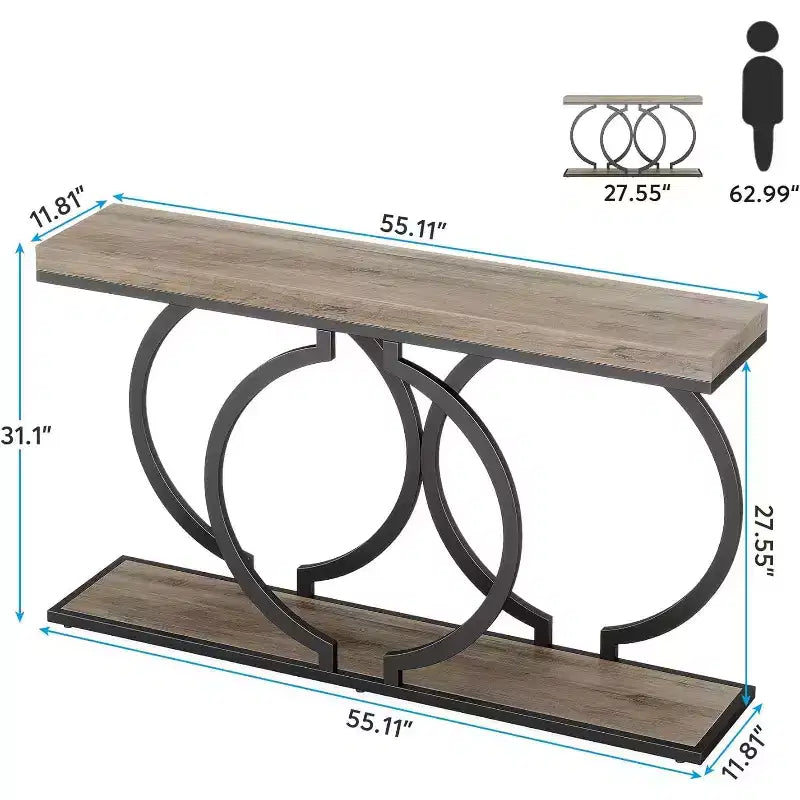 Console bois Tribesigns 55 pouces, table d'entrée étroite avec cadre métallique géométrique pour entrée de salon