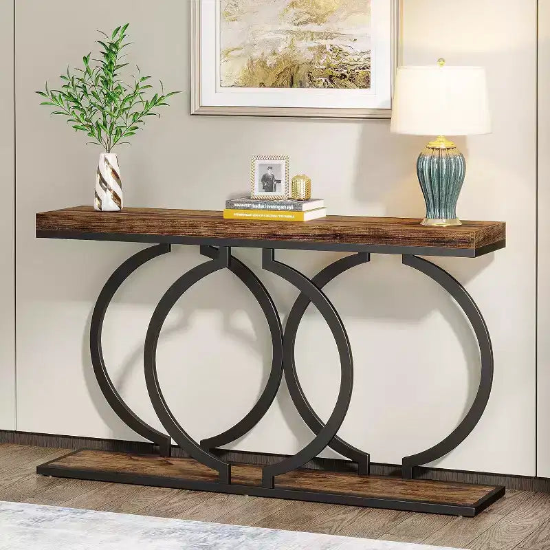 Console bois Tribesigns 55 pouces, table d'entrée étroite avec cadre métallique géométrique pour entrée de salon
