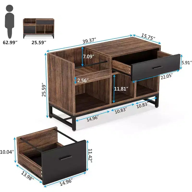 Tribesigns Meuble de rangement avec 2 tiroirs et étagères de rangement ouvertes, 99 cm