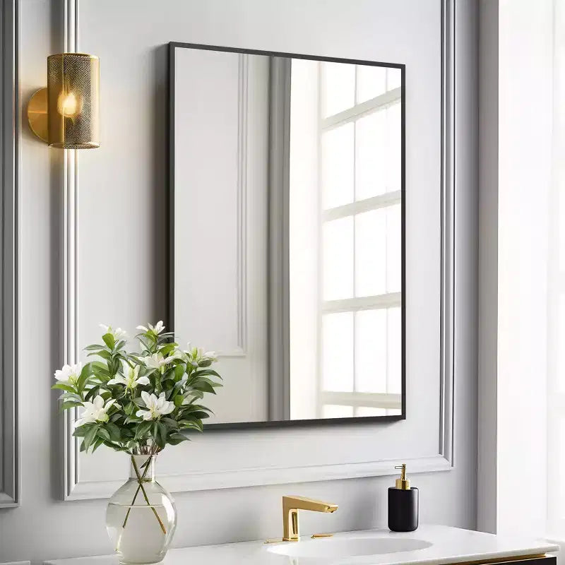 Dovelina Modern Rectangle Metal Frame Decorative Wall Mirror - 38x24, Black