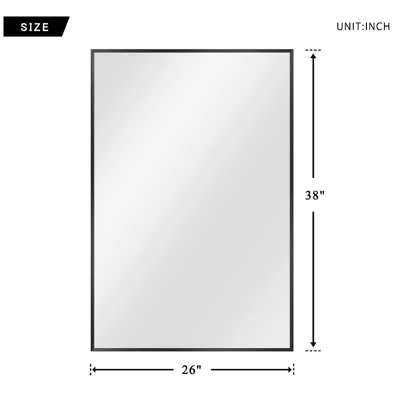 Miroir mural décoratif Dovelina rectangulaire moderne à cadre métallique - 38x24, Noir