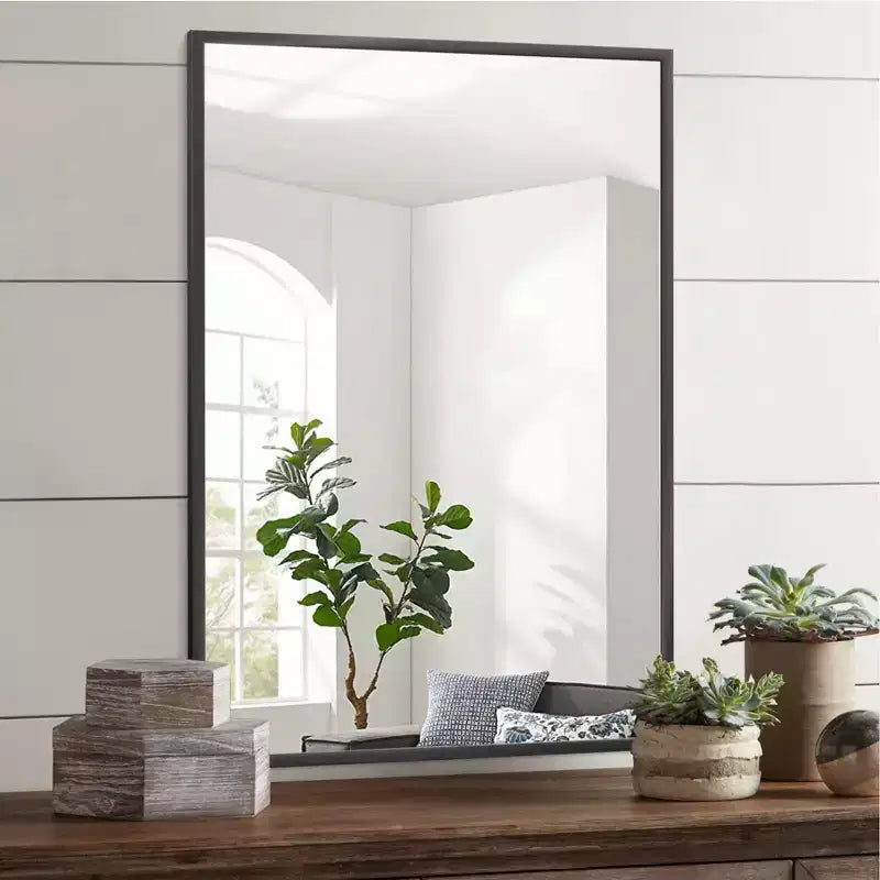 Miroir mural décoratif Dovelina rectangulaire moderne à cadre métallique - 38x24, Noir