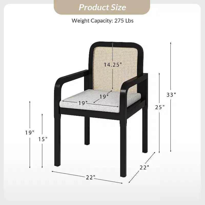 Chaise de salle à manger Hieromymus Modern Ratten avec coussin amovible | HULALA HOME