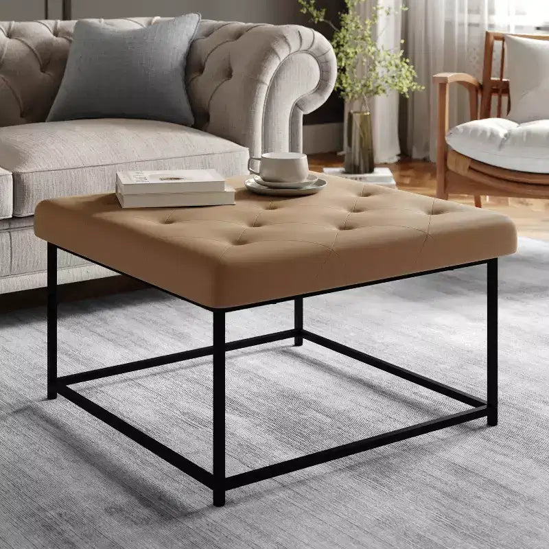 Flash Furniture Ashton Pouf carré capitonné de 76 cm avec cadre en métal