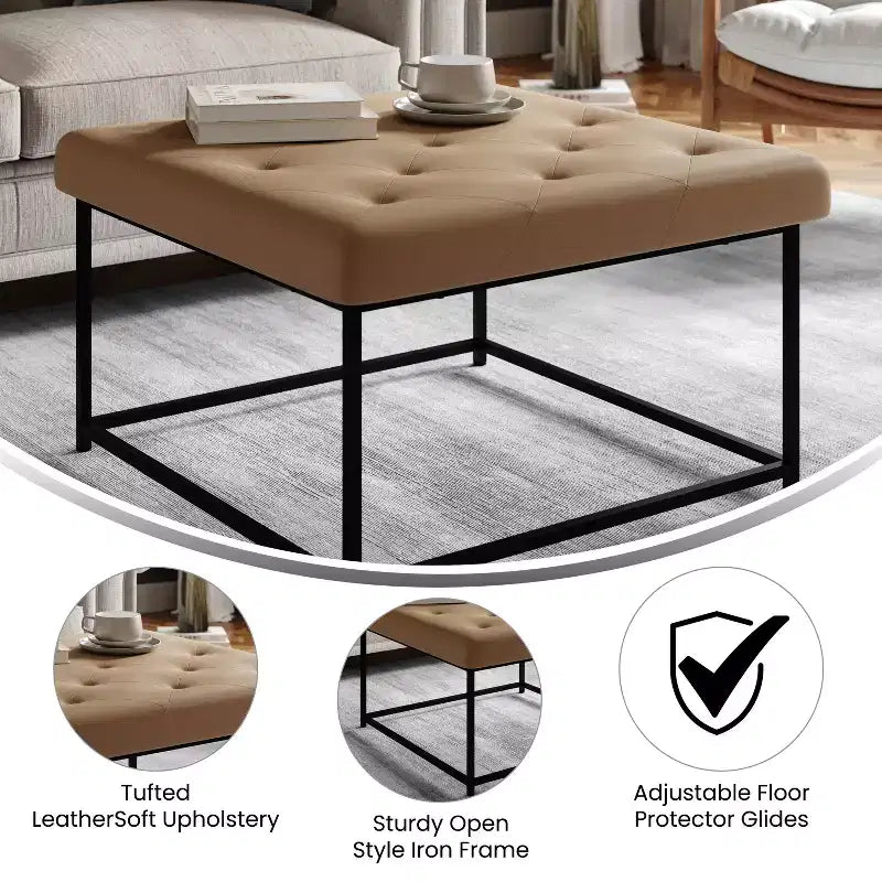 Flash Furniture Ashton Pouf carré capitonné de 76 cm avec cadre en métal