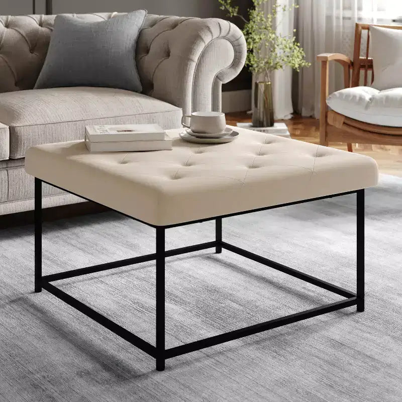Flash Furniture Ashton Pouf carré capitonné de 76 cm avec cadre en métal