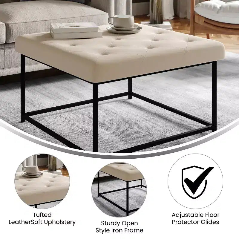 Flash Furniture Ashton Pouf carré capitonné de 76 cm avec cadre en métal