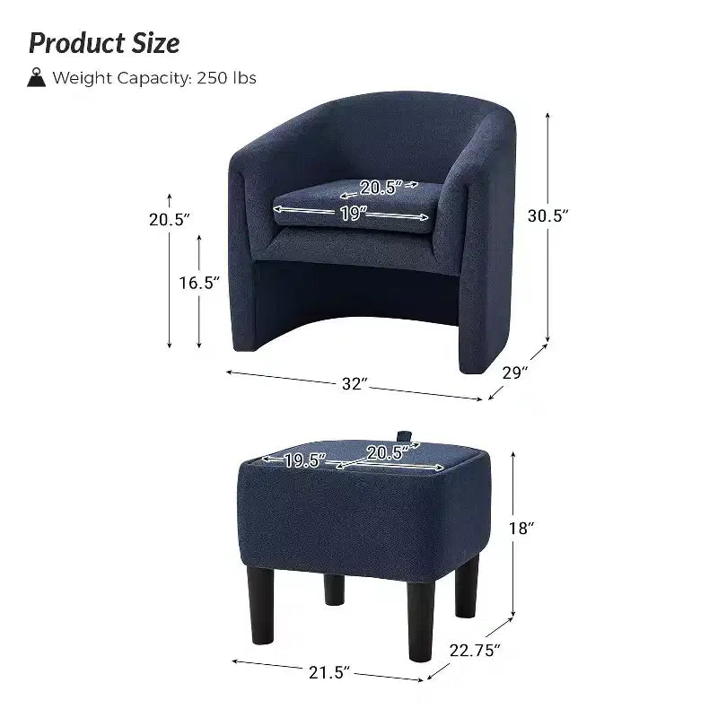 Fauteuil rembourré Giles Morden avec pieds amovibles Pouf de rangement-BLEU MARINE