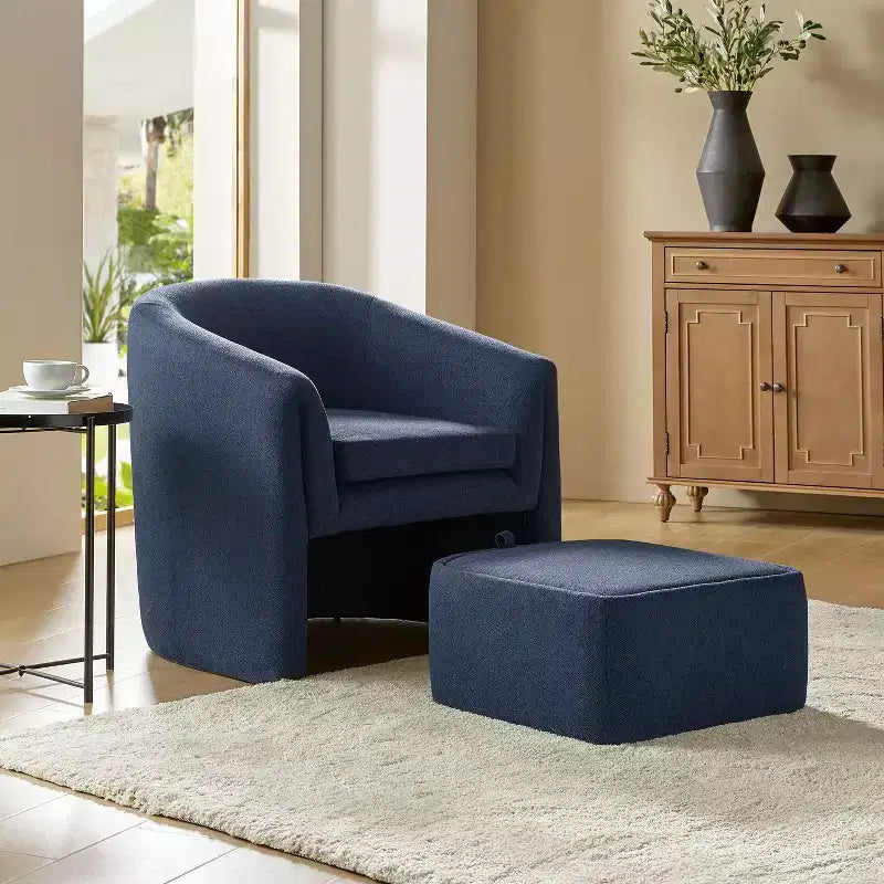 Fauteuil rembourré Giles Morden avec pieds amovibles Pouf de rangement-BLEU MARINE